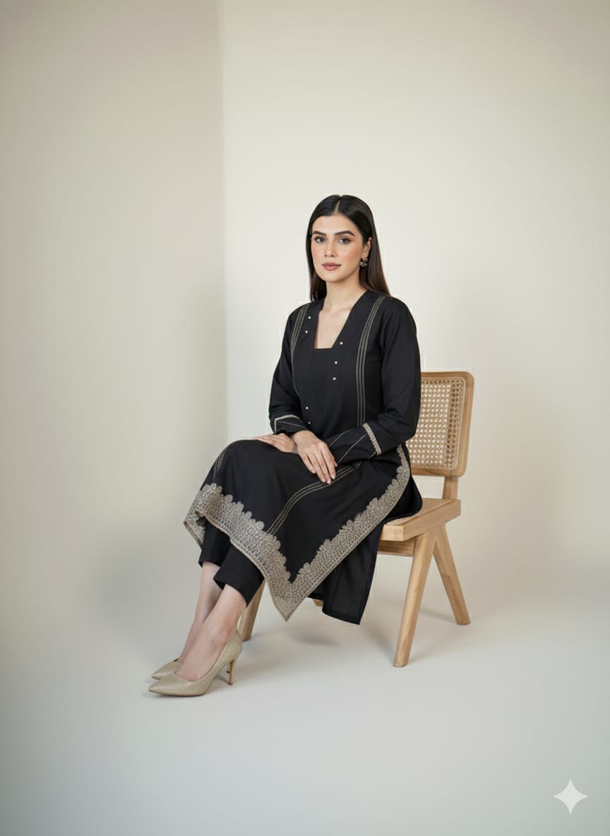 Black Embroidered Kurta Set