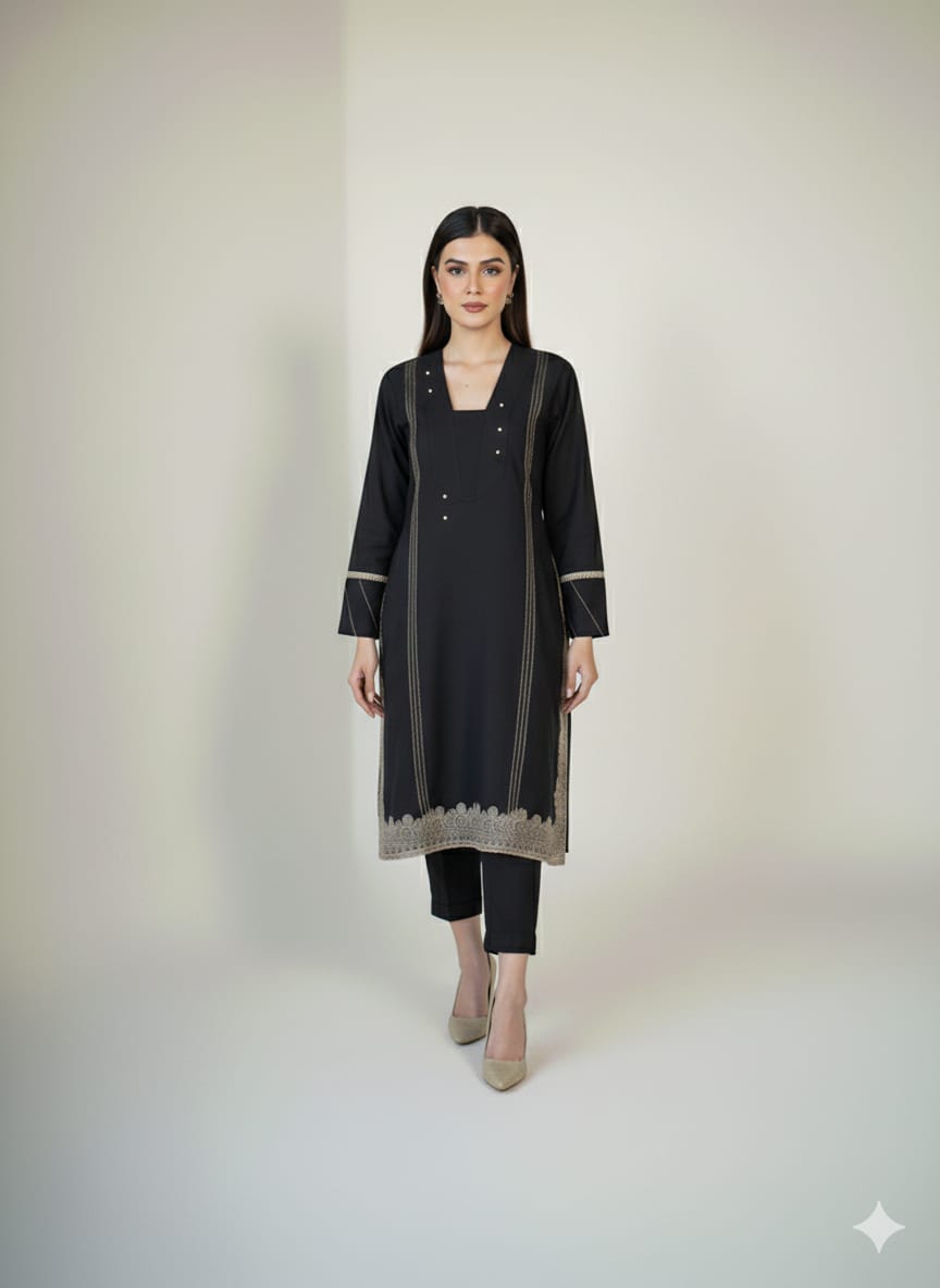 Black Embroidered Kurta Set