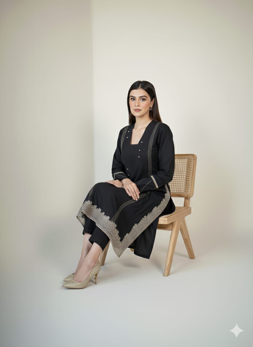 Black Embroidered Kurta Set